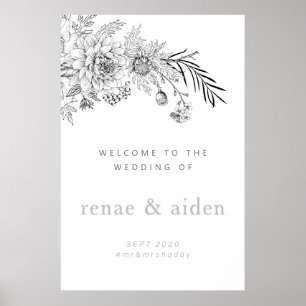 Botanical floral wedding welcome sign, wedding poster