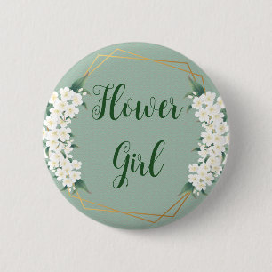 Botanical Floral White on Green Flower Girl 6 Cm Round Badge