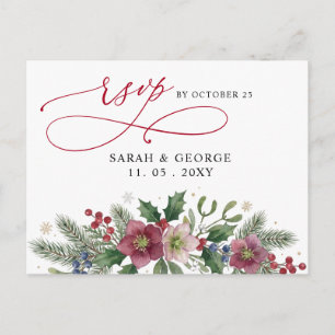 Botanical Floral Winter Christmas Wedding Rsvp Postcard