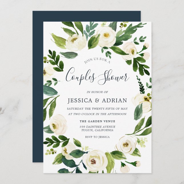 Botanical Floral Wreath Couples Shower Invite (Front/Back)