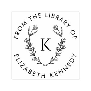 Botanical Floral Wreath Initial Round Library Self-inking Stamp
