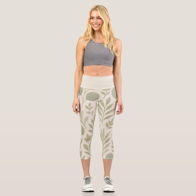 Botanical Flow Seamless Pattern | Luxury Yoga Capri Leggings (Front)