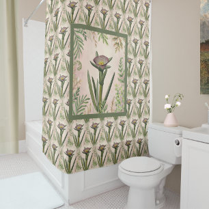 Botanical Flower Dusty Pink Green Fig Marigold Shower Curtain