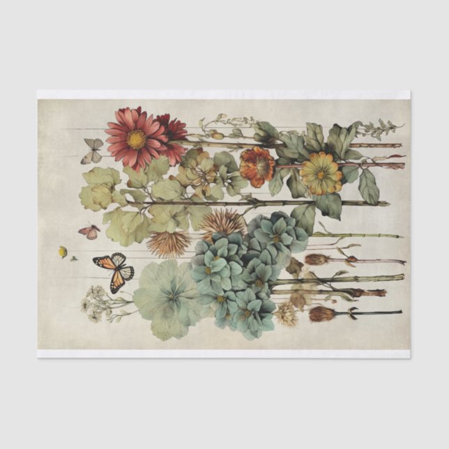 Botanical Flower Illustrations on Parchment No. 6 Tissue Paper (Front)