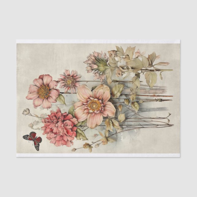 Botanical Flower Illustrations on Parchment No. 7 Tissue Paper (Front)