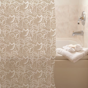 Botanical Flower Light Taupe Floral Pattern Shower Curtain