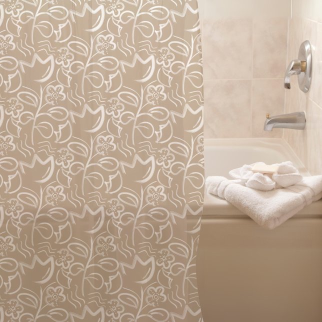 Botanical Flower Light Taupe Floral Pattern Shower Curtain (Creator Uploaded)