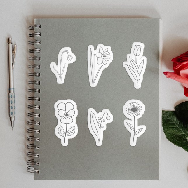 Botanical Flower Line Art Stickers Set (Botanical Flower Line Art Stickers Set)