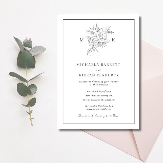 Botanical Flower Monogram Wedding  Invitation (Botanical Flower Monogram Wedding Invitation)