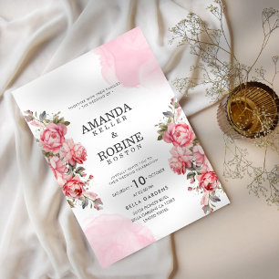 Botanical Flower Rose Red Elegant Wedding Invitation