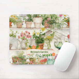 Botanical Flower Vase Garden Plants Watercolor Mouse Pad