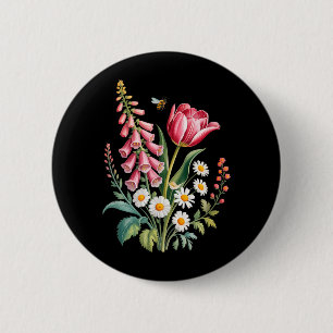 Botanical Flowers Daisies Tulip Foxglove Butterfly 6 Cm Round Badge