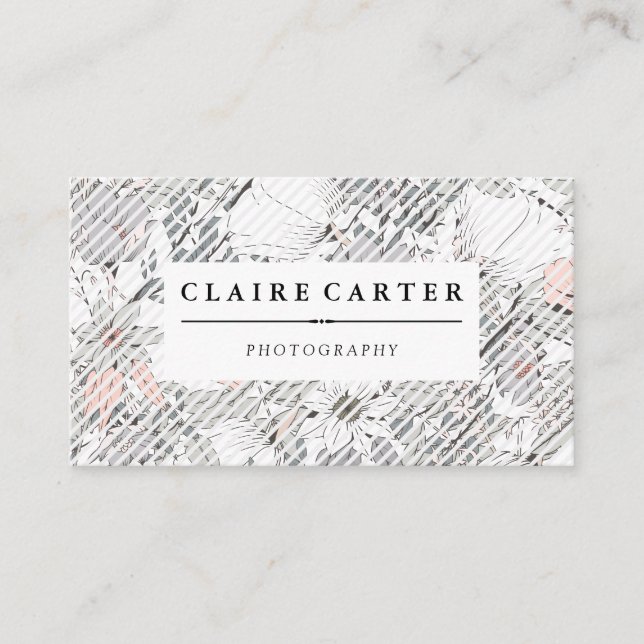 Botanical Flowers Floral Diagonal Stripes Business Card (Front)