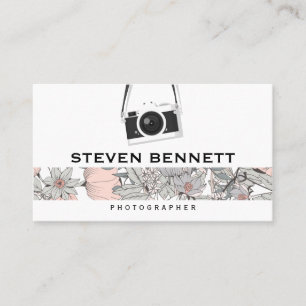 Botanical Flowers Hanging Vintage Camera Business Card