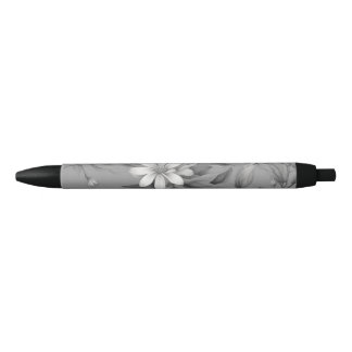 Botanical flowers on grey black ink pen