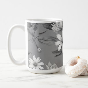 Botanical flowers on grey coffee mug