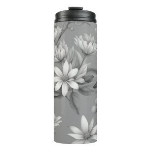 Botanical flowers on grey thermal tumbler
