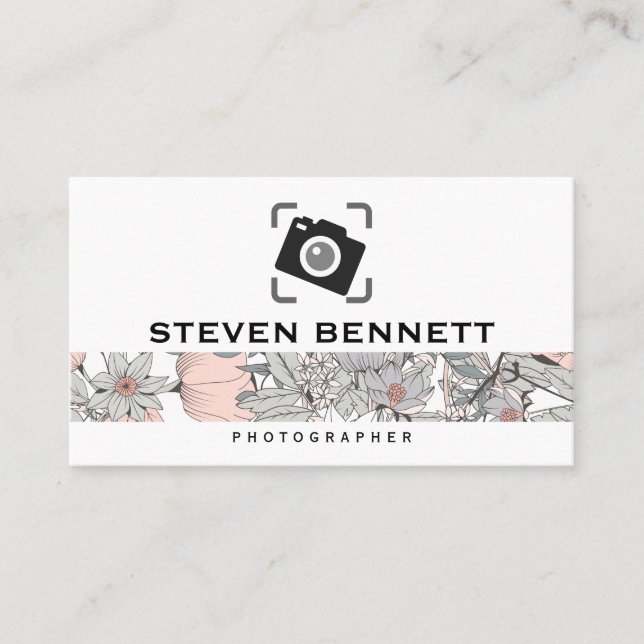Botanical Flowers | Photography Camera Icon Business Card (Front)