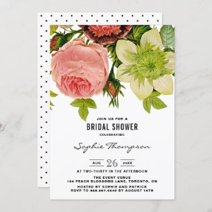 Botanical Flowers Vintage Bridal Shower Invitation