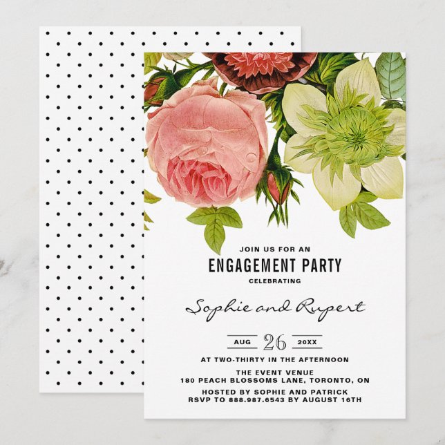 Botanical Flowers Vintage Engagement Party Invitation (Front/Back)