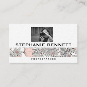 Botanical Flowers Woman Holding Camera Business Card