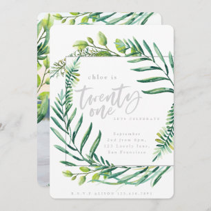 Botanical foliage 21st birthday photo invitation
