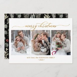 Botanical Foliage 3 Multi Photo Merry Christmas  Holiday Card