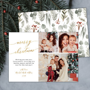 Botanical Foliage Elegant 3 Multi Photo Christmas Holiday Card