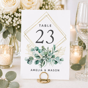Botanical Foliage Eucalyptus Greenery Wedding Table Number