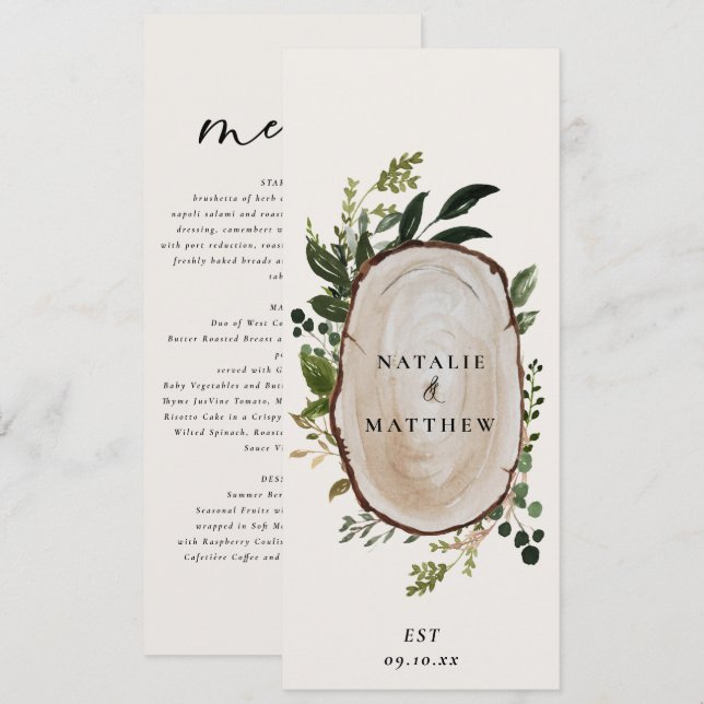 Botanical foliage farmhouse elegant rustic menu (Front/Back)