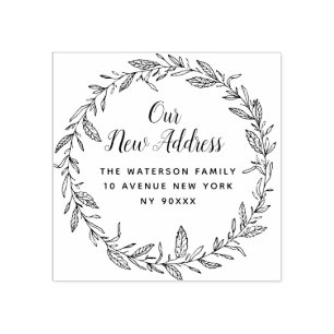 botanical foliage floral new address rubber stamp