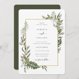 Botanical Foliage Frame Olive Green Wedding Invita Invitation