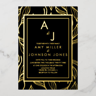 Botanical Foliage Gold Black Wedding Pressed