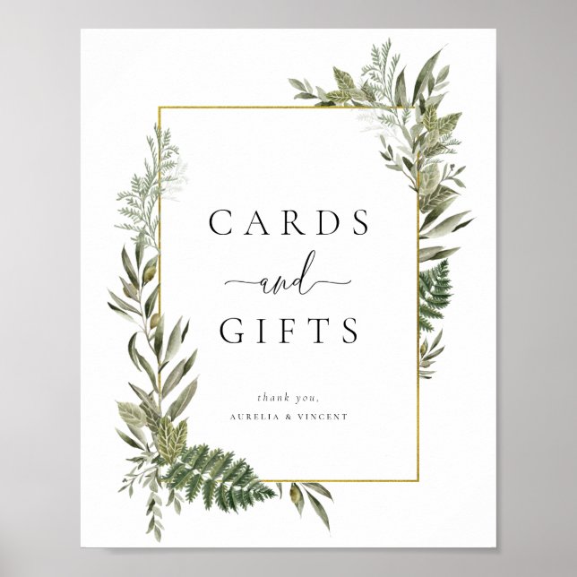 Botanical Foliage Golden Frame Cards and Gifts Poster (Front)
