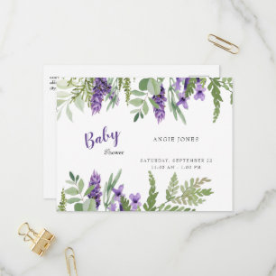 Botanical Foliage Lavender Baby Shower Invitation Postcard
