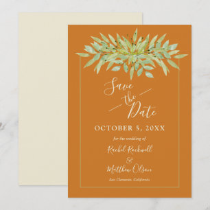 Botanical Foliage on Ochre Save the Date Cards