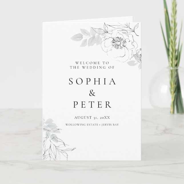 Botanical Foliage Sketch Folded Ceremony Program (Front)