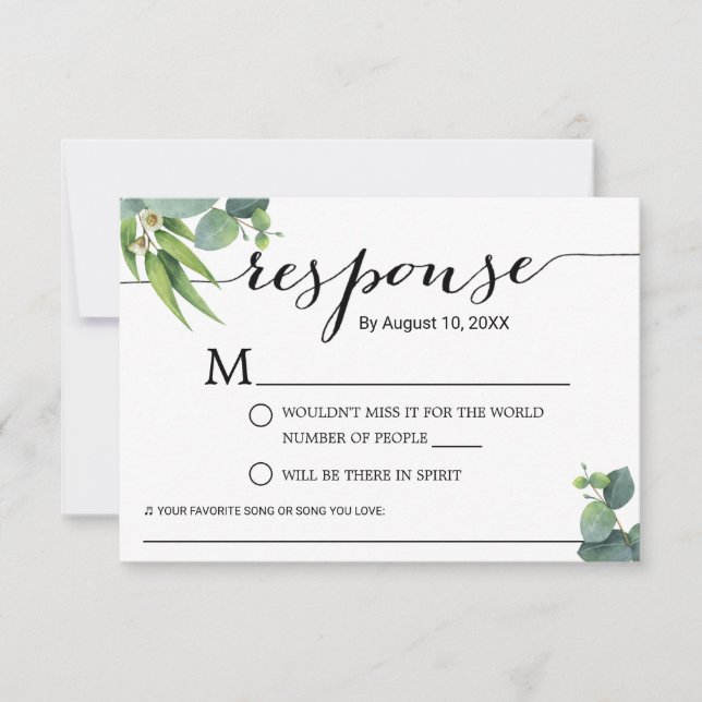 Botanical Foliage Song Request Wedding RSVP Card (Front)