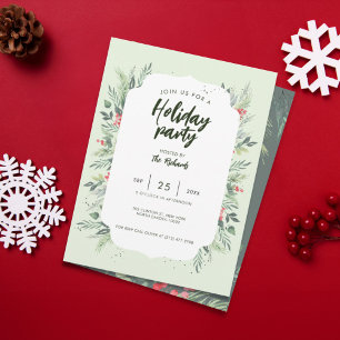Botanical Foliage-themed Christmas Dinner Party Invitation