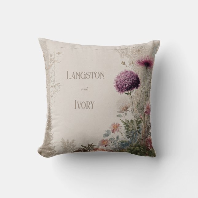 Botanical Folk Art Wildflower Wedding  Cushion (Front)