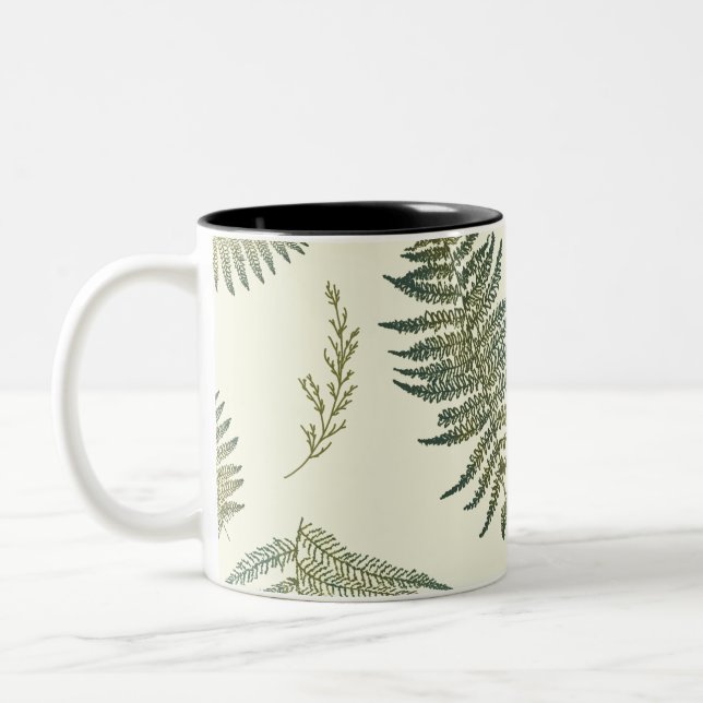 Botanical Forest Ferns 1.1 Yellow Cream BG Two-Tone Coffee Mug (Left)