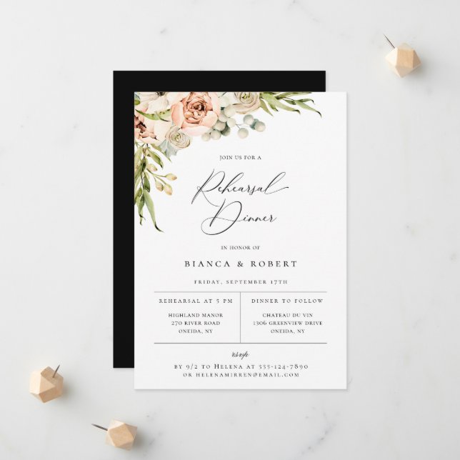 Botanical Forest Floral Rehearsal Dinner Announcement (Front/Back In Situ)