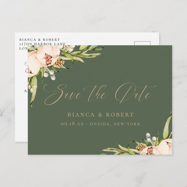 Botanical Forest Floral Save the Date Announcement (Front/Back)