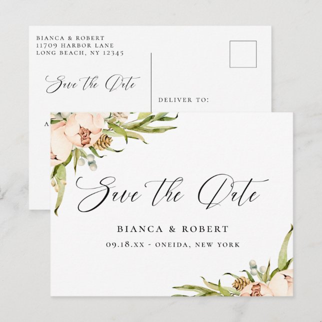 Botanical Forest Floral Save the Date Announcement Postcard (Front/Back)