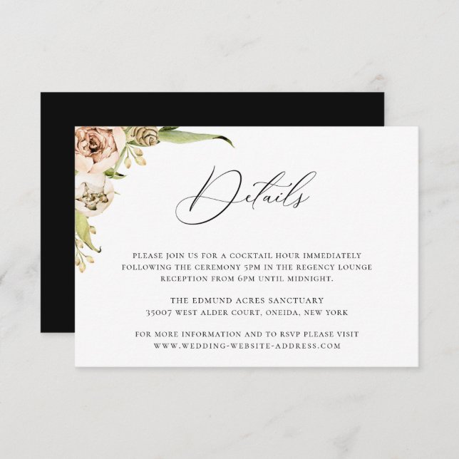 Botanical Forest Floral Wedding Details Card (Front/Back)