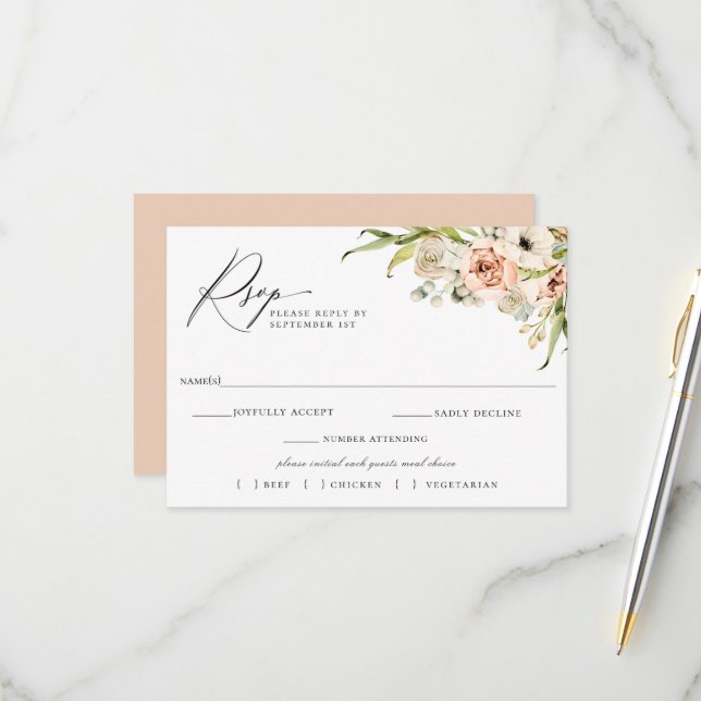 Botanical Forest Floral Wedding RSVP Meal Choice (Front/Back In Situ)