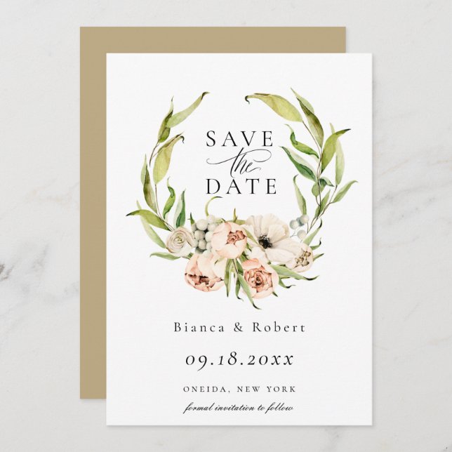 Botanical Forest Floral Wreath Save The Date Annou Announcement (Front/Back)