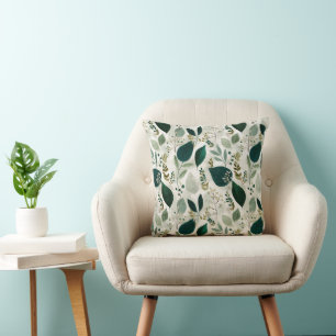 Botanical Forest Leaf White Floral Pattern Cushion