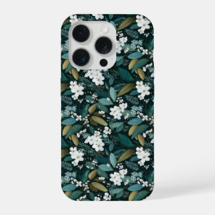 Botanical Forest Leaf White Floral Pattern iPhone 15 Pro Case