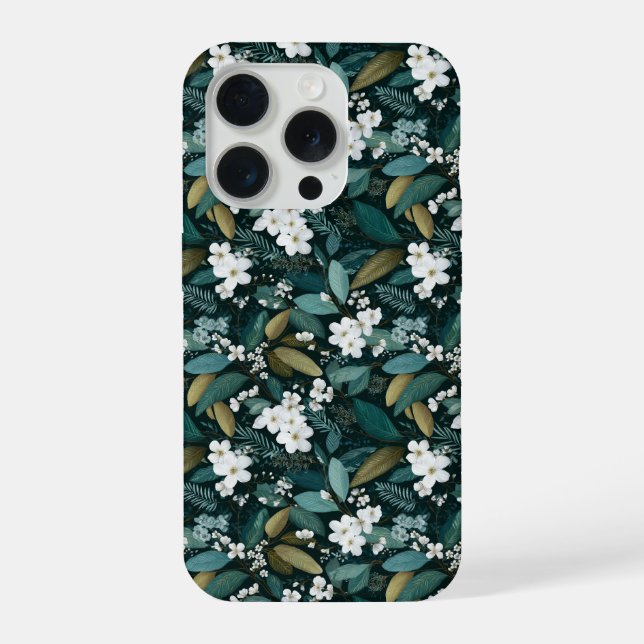 Botanical Forest Leaf White Floral Pattern iPhone Case (Back)